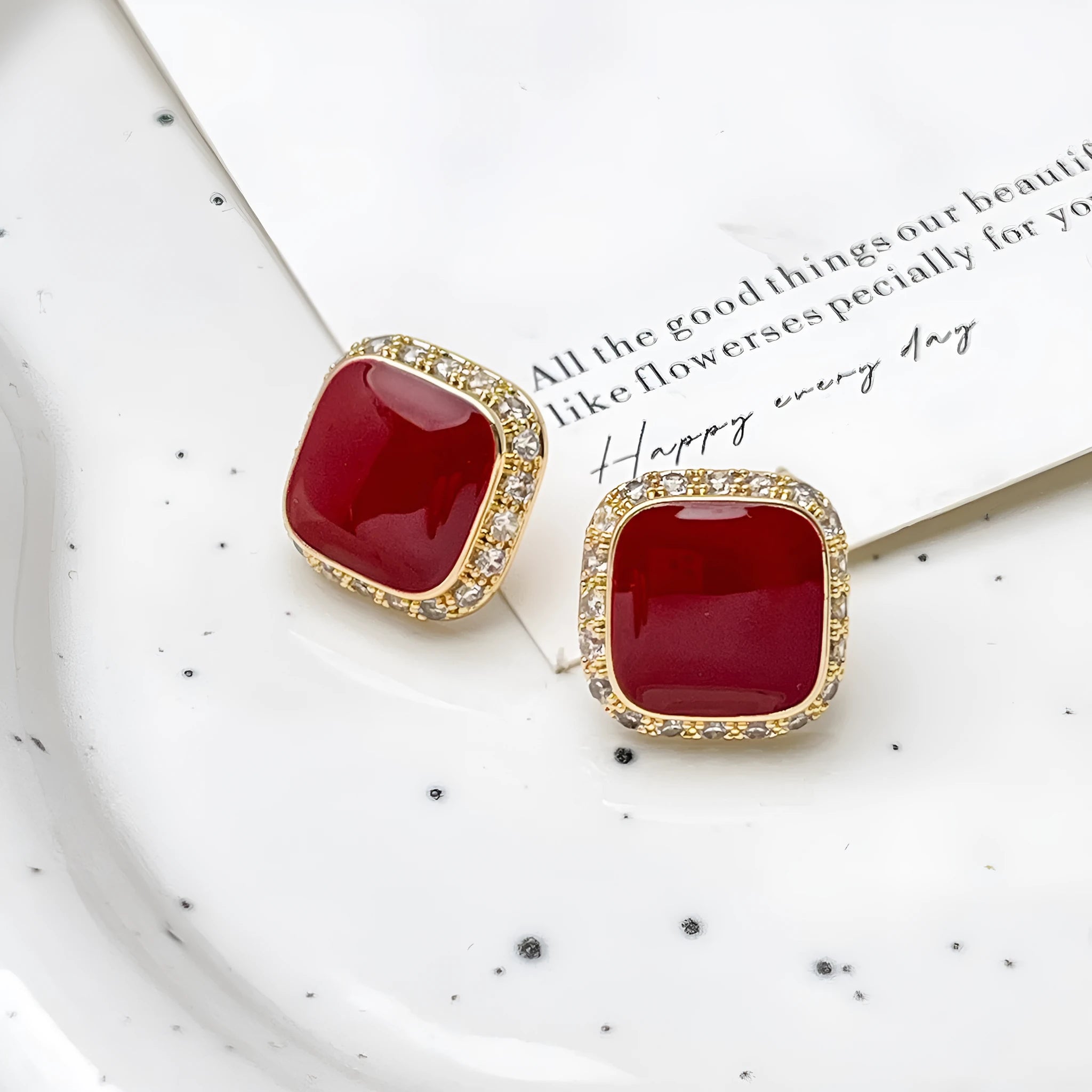 Retro red geometric square earrings with alloy construction and sweet cool style