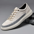 Men's grey low-top casual skate shoes with pigskin upper and rubber sole, shown from the side.