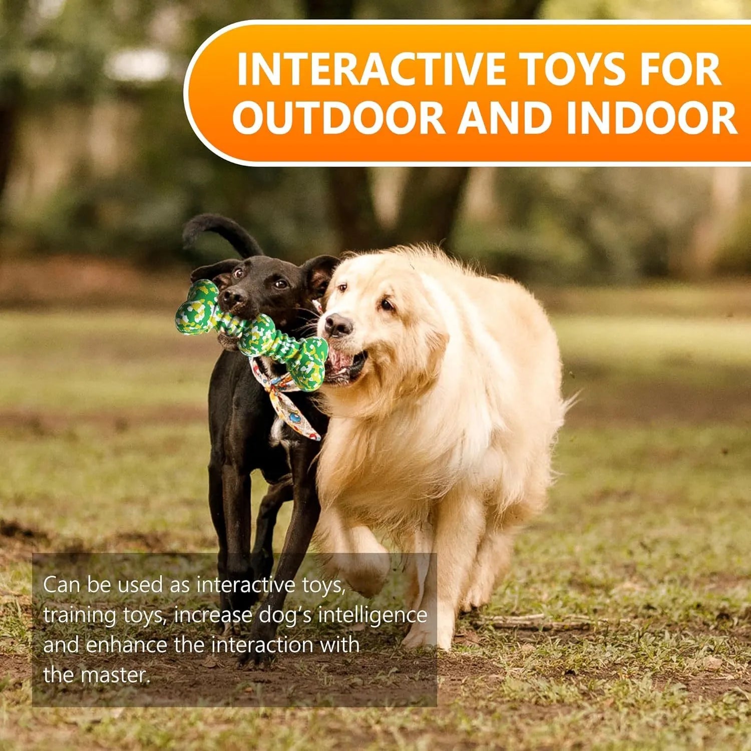 Green, white, and yellow camouflaged natural rubber bone chew toy for large dogs on a plain background.