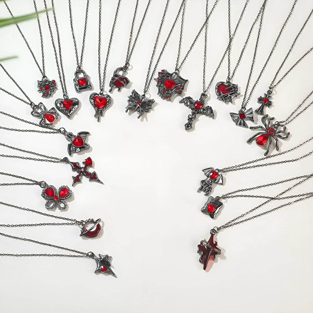 Halloween spider bat necklace with electroplated zinc alloy pendant showing gothic design options