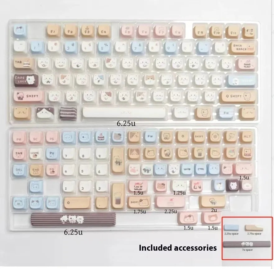 Sea Salt Cat theme PBT keycaps for mechanical keyboards showing sublimation printed artwork