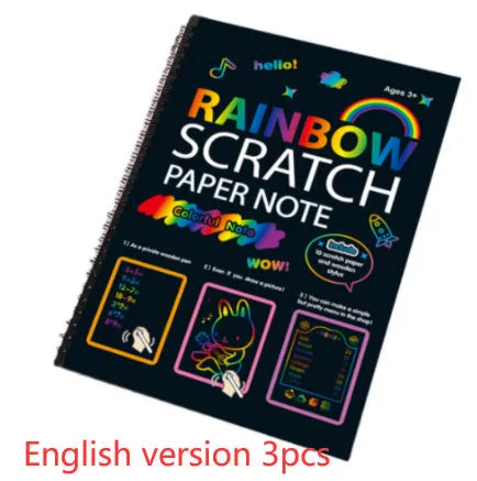 Children's large scratch art paper with colourful revealed designs from scraping activity