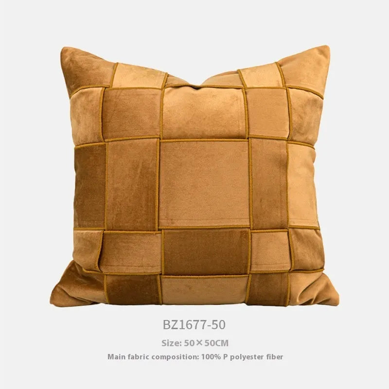 Chenille woven 50x50cm square cushion in beige colour with textured surface