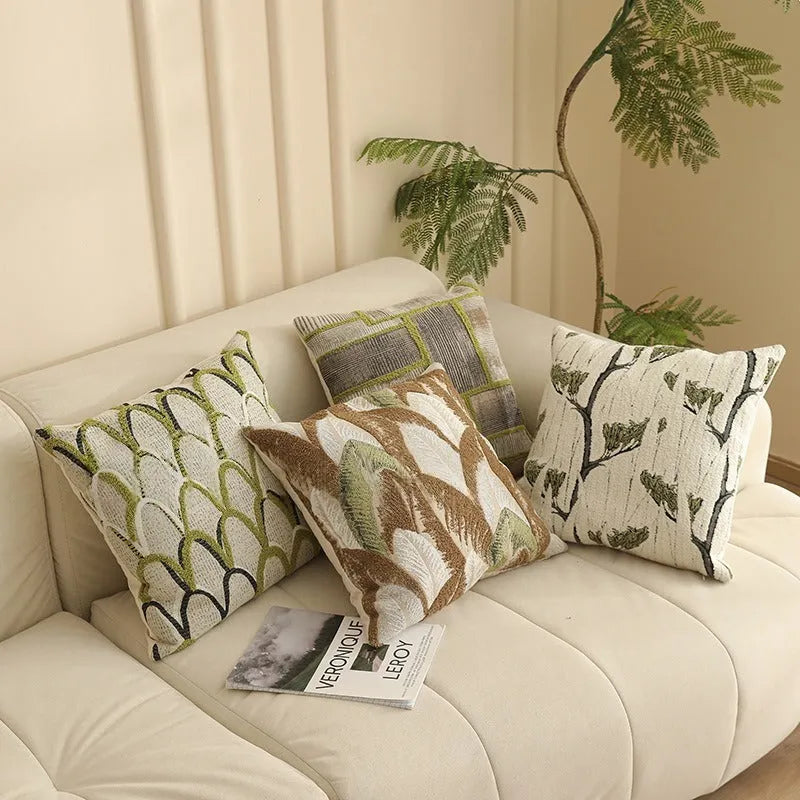 45x45cm jacquard woven cushion cover with a retro floral and plant pattern in a choice of eight colours.