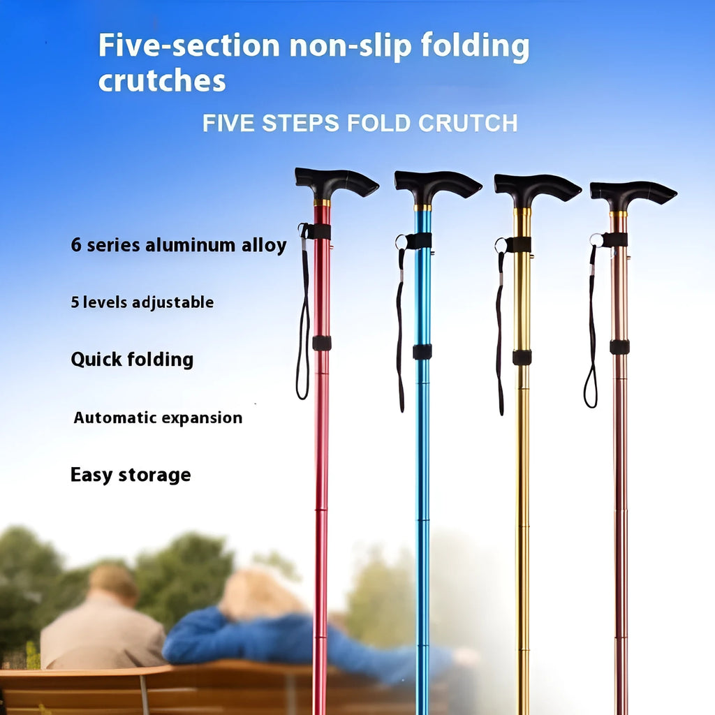 Aluminium folding walking cane with adjustable height and non-slip rubber tip