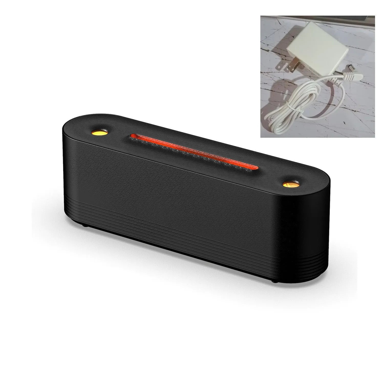 Black or white Flame Air ultrasonic humidifier and aroma diffuser with 7-colour LED lights on.
