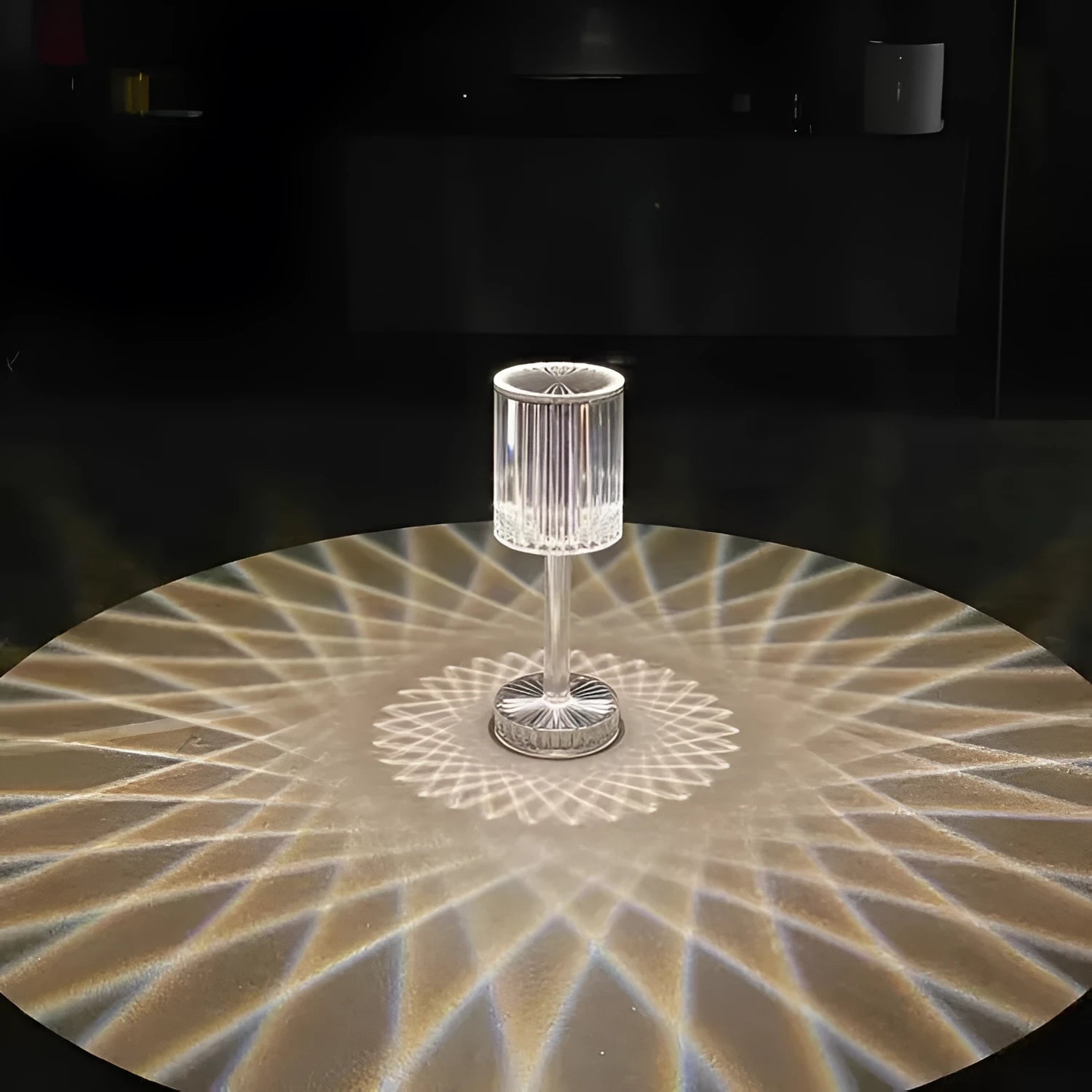 Transparent glass diamond crystal table lamp with USB rechargeable base and RGB remote control