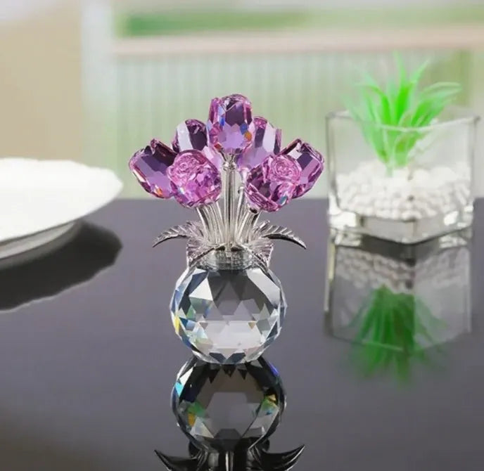 K9 crystal glass decorative rose ornament with geometric Chinese style design in multiple colour options