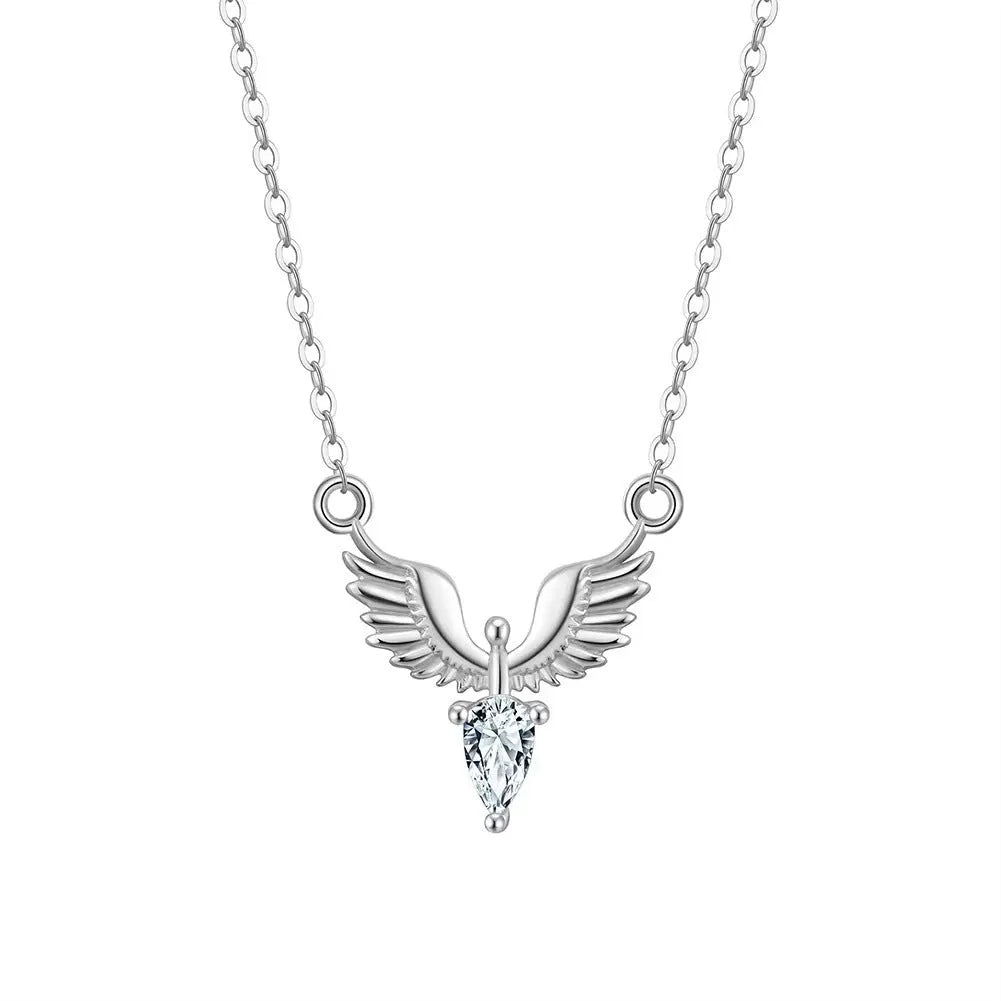 Silver necklace with eagle pendant on O-ring chain in white gold or yellow gold finish