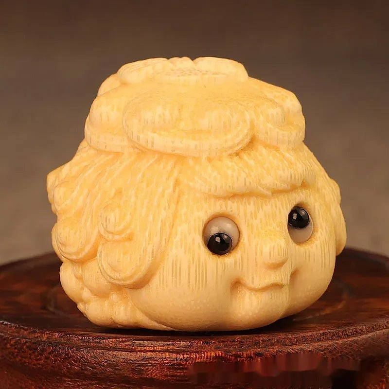 Solid bamboo carving ornament with golden toad princess design in cute style