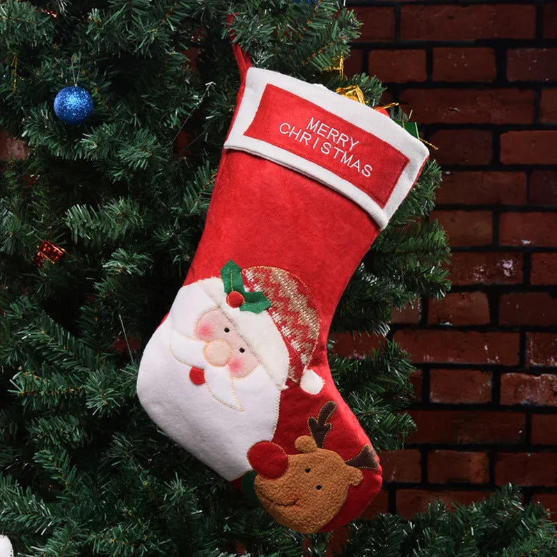 American-style non-woven fabric Christmas stocking decoration with snowman, elk, and elderly man designs