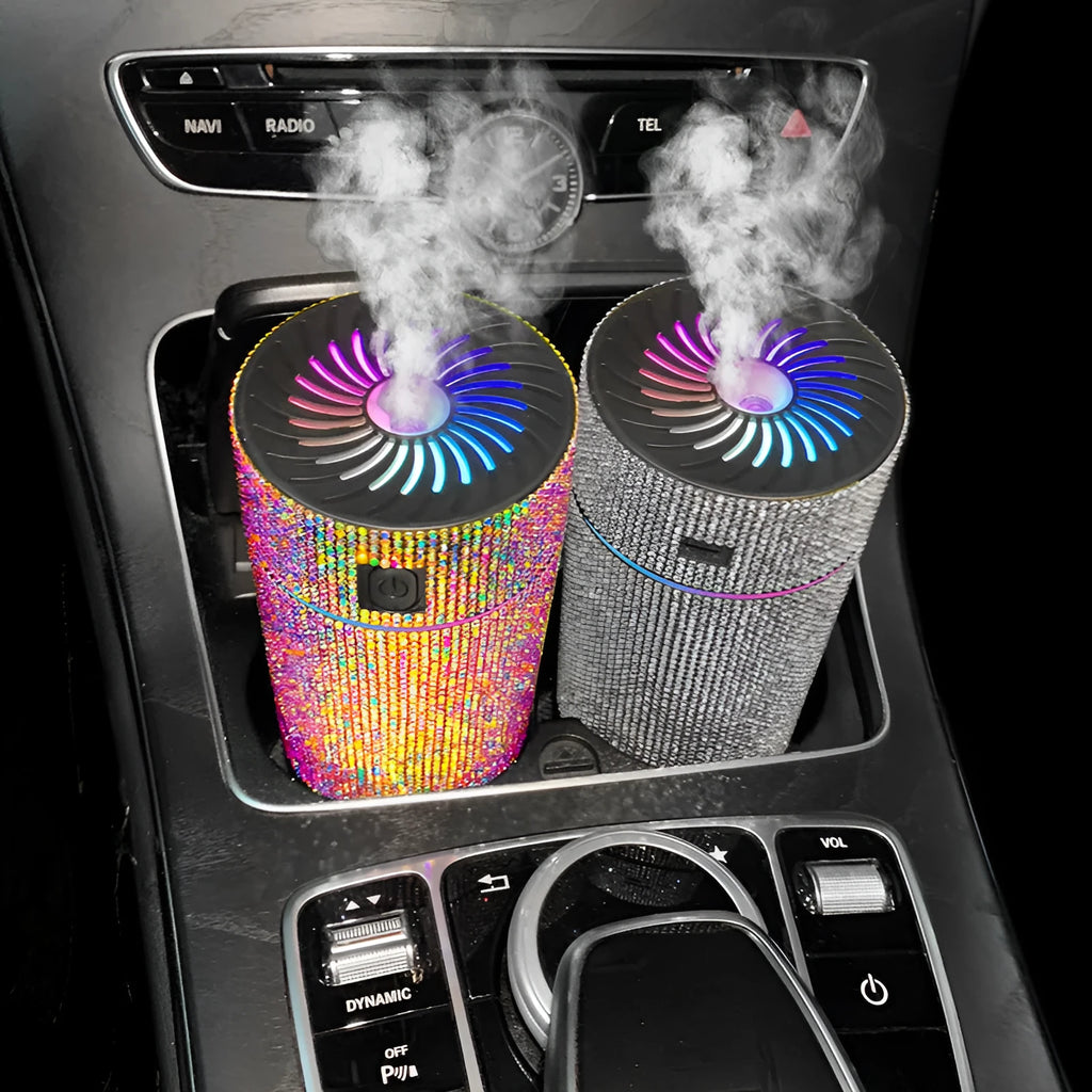 Car mounted air purification humidifier with USB cable in one of seven colour options