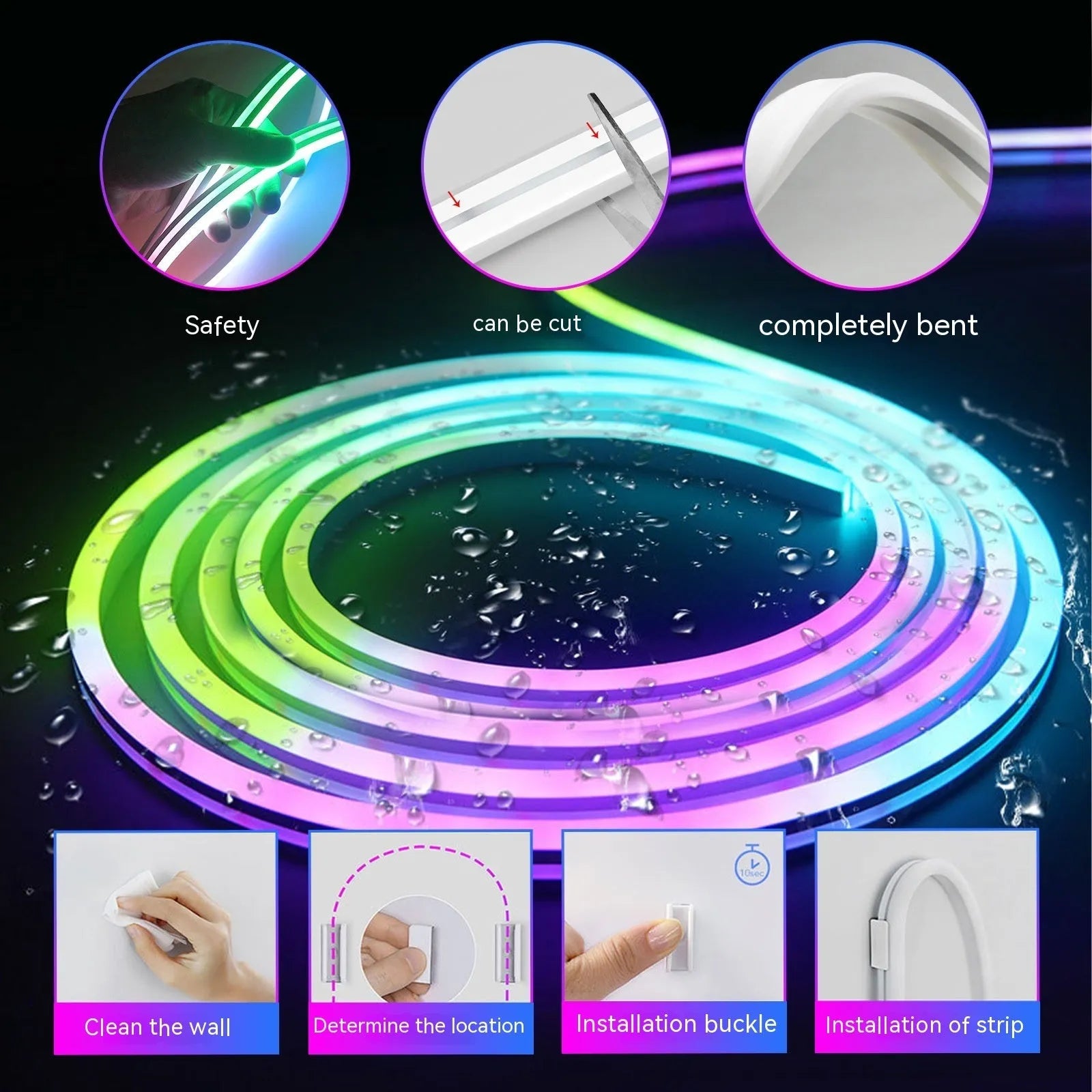 Color changing outdoor waterproof LED ambience light neon ribbon strip with 60 beads per metre