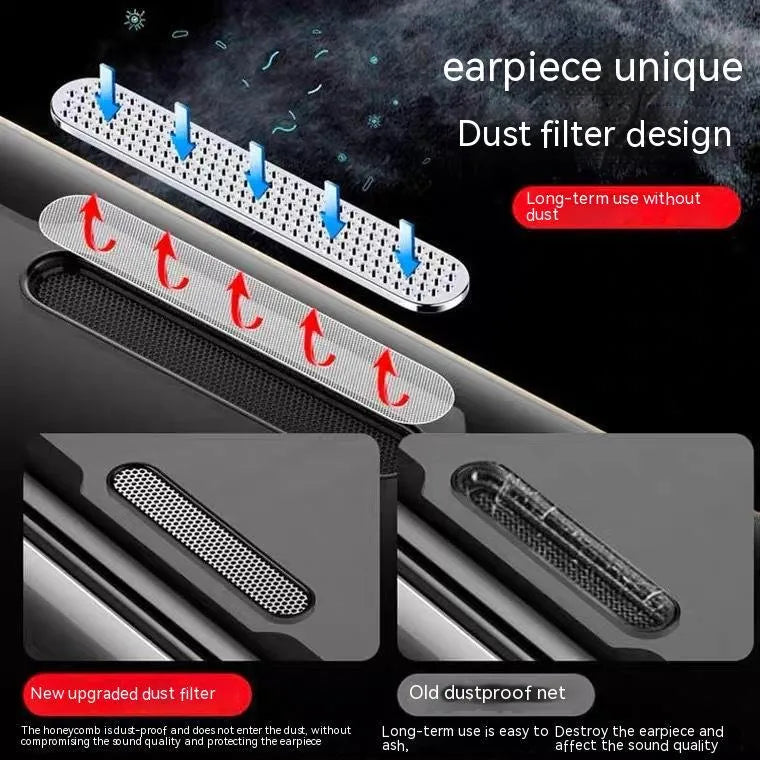 iPhone tempered glass screen protector with dustproof net edge and privacy filtering option applied to iPhone 14