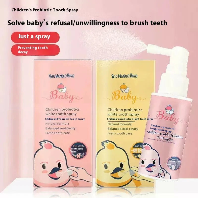 Children's probiotic anticavity oral spray in 40ml bottle with strawberry and orange flavour options