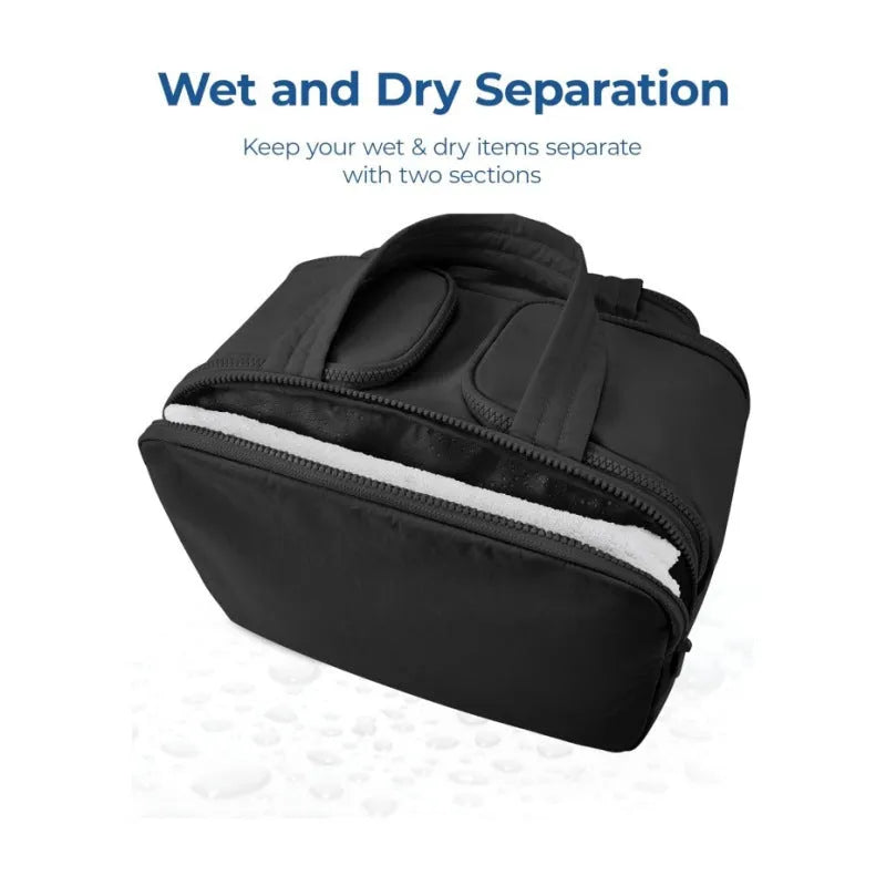 Large travel toiletry bag with wide open design showing fluffy texture in available colour options
