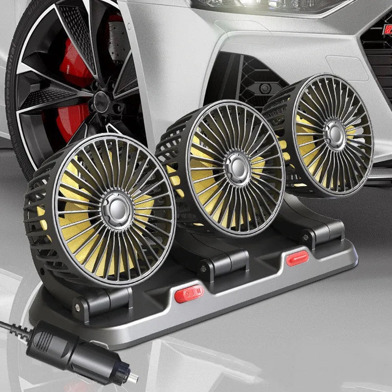 Automotive three head cooling fan with ABS construction for 12V and 24V vehicle systems