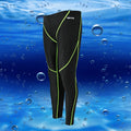 Men's black nylon cropped swimming trunks with a contrast line detail and drawstring waist.