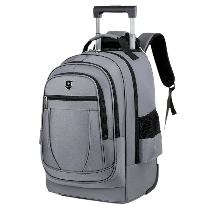 Large capacity drawbar Oxford cloth backpack in gray with air pillow belt system for travel