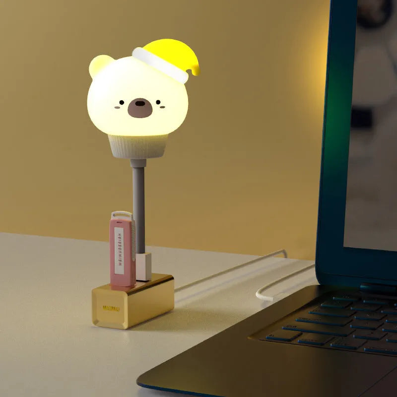Cartoon animal USB night light in bear shape with soft LED illumination