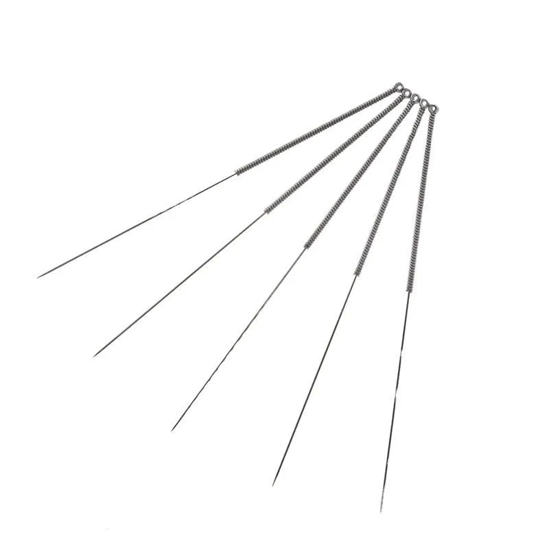 Pack of ten metal cleaning needles for Mk8 and E3D 3D printer nozzles in various diameters.