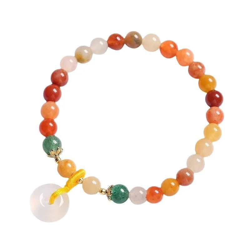 Handmade Chinese style bracelet with natural jinsi jade and red agate 6mm beads and safety buckle clasp