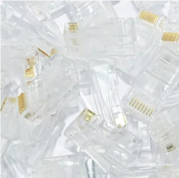 White RJ45 network crystal head modular plug with gold-plated three-fork contacts