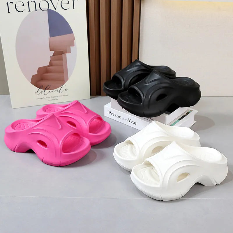 Women's thick-soled EVA summer slippers in white, black or rose red colours