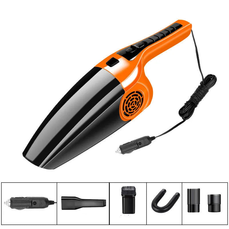 Black and orange car vacuum cleaner with cigarette lighter plug, 36cm length design