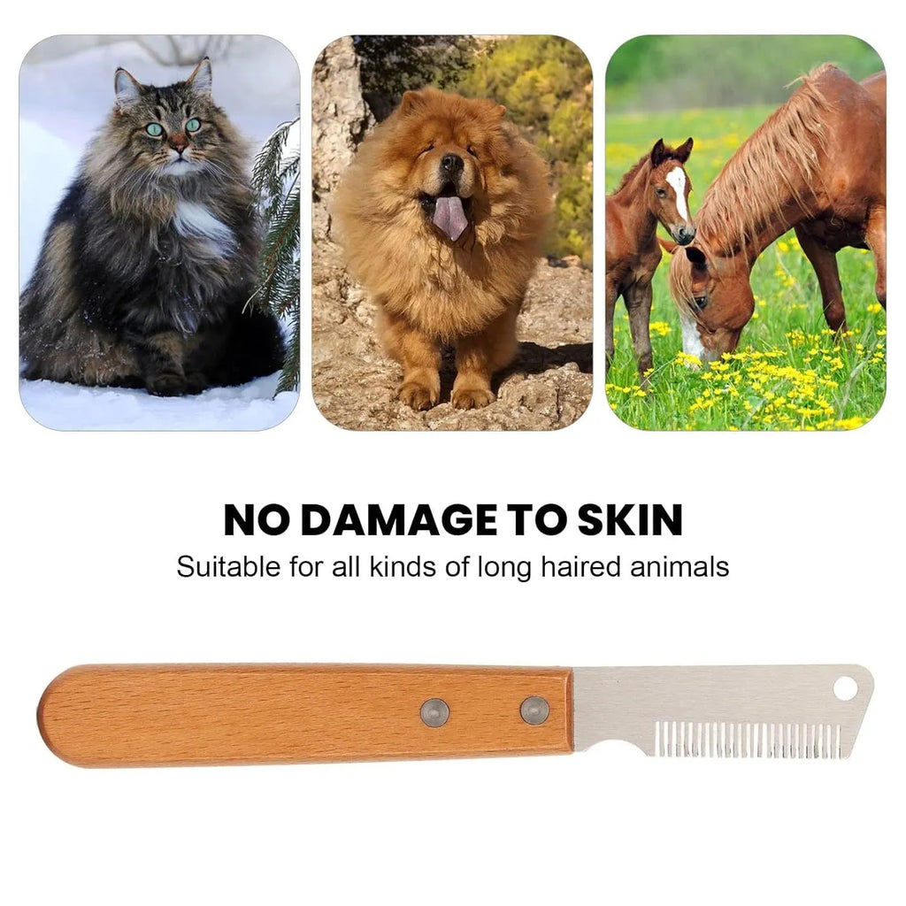 Pet stripping comb and grooming knife with wood handle for dogs and cats