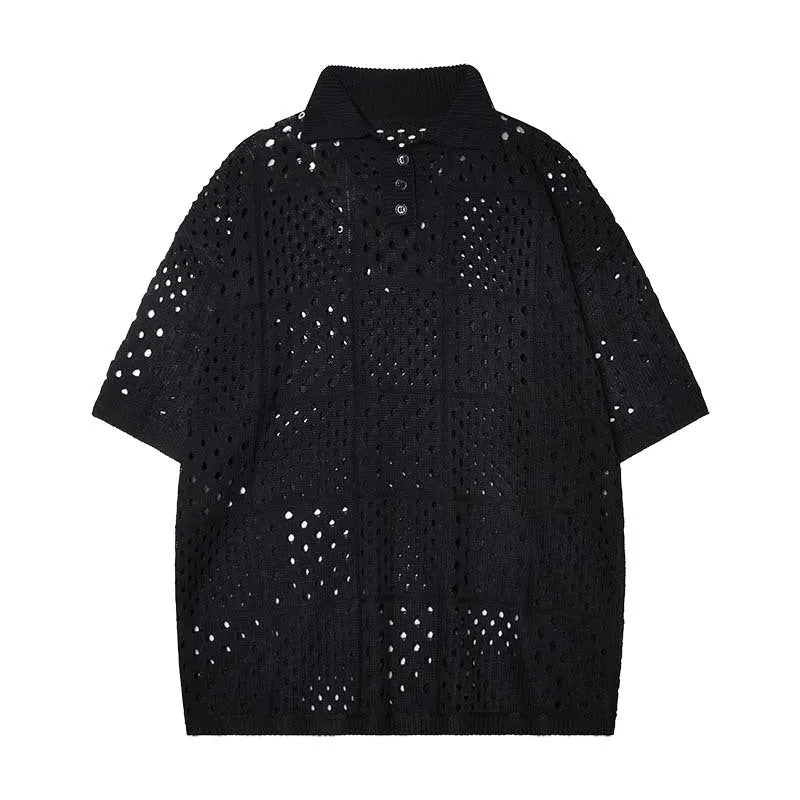 Solid colour short-sleeved polo shirt in loose fit cardigan style for teenagers
