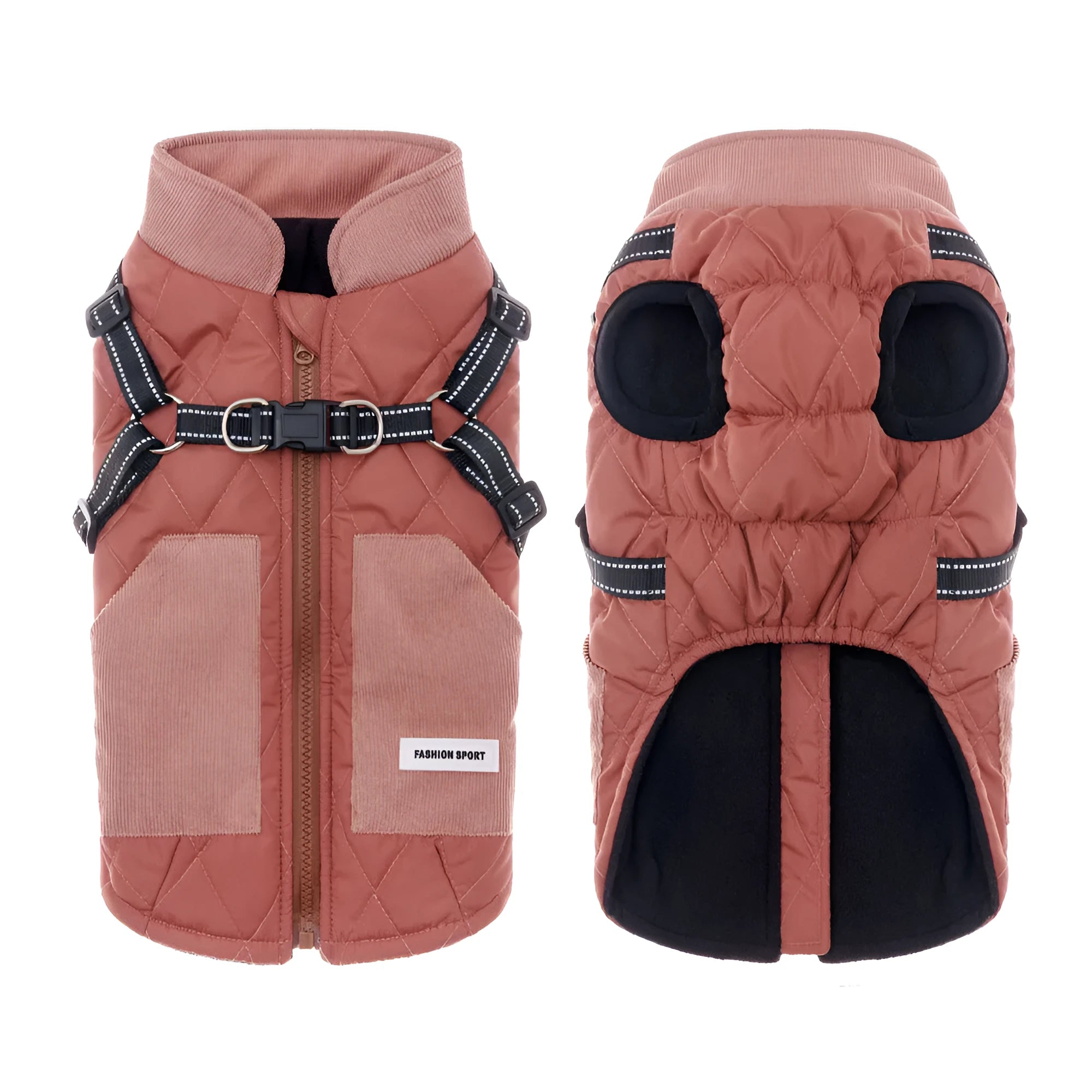 Autumn winter pet clothes small dog waterproof thickened warm jacket in khaki, melon red, and mustard green