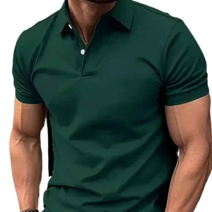 Men's solid colour short sleeve casual shirt with button placket in a slim fit