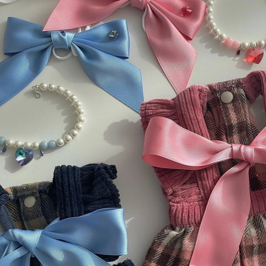 Princess style adjustable dog hair band with bow tension and jacquard polyester cotton ribbon