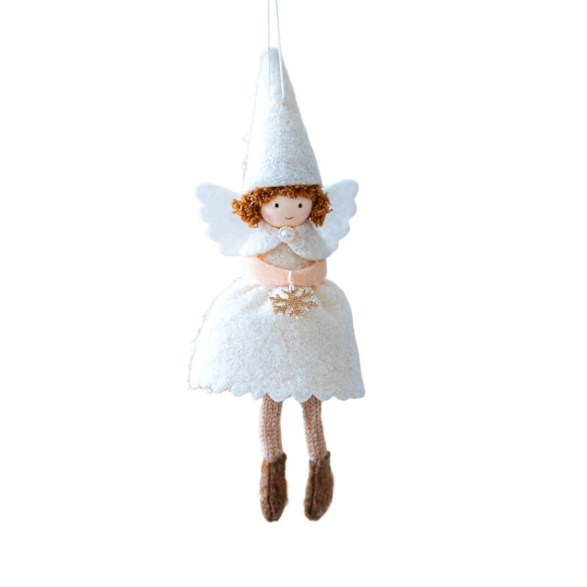 White cloth angel skirt felt pendant ornament with plush construction and hanging loop