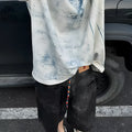 Korean loose fit T-shirt with distressed summer wash and tie dye print design in solid colour.