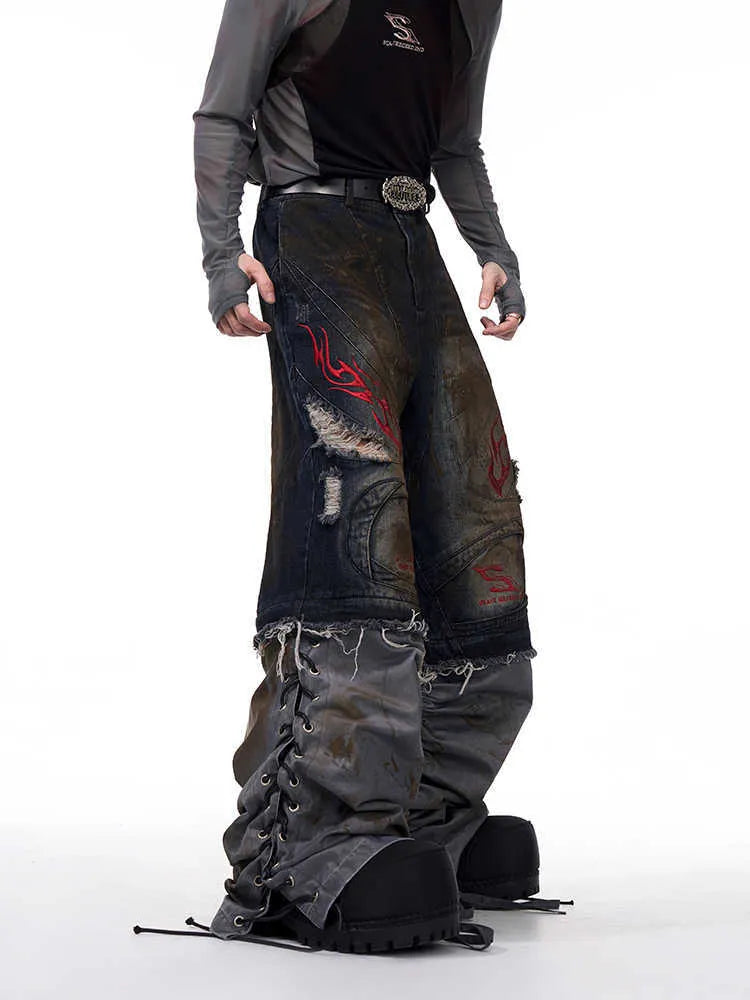Men's retro jeans with detachable trousers legs in wide leg denim