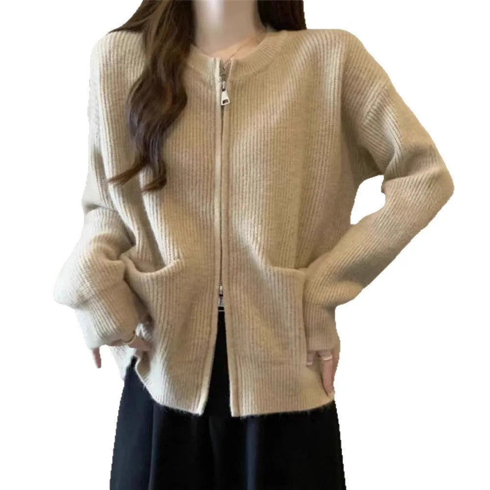 Soft viscose long sleeve cardigan coat in beige, grey, black, or khaki.