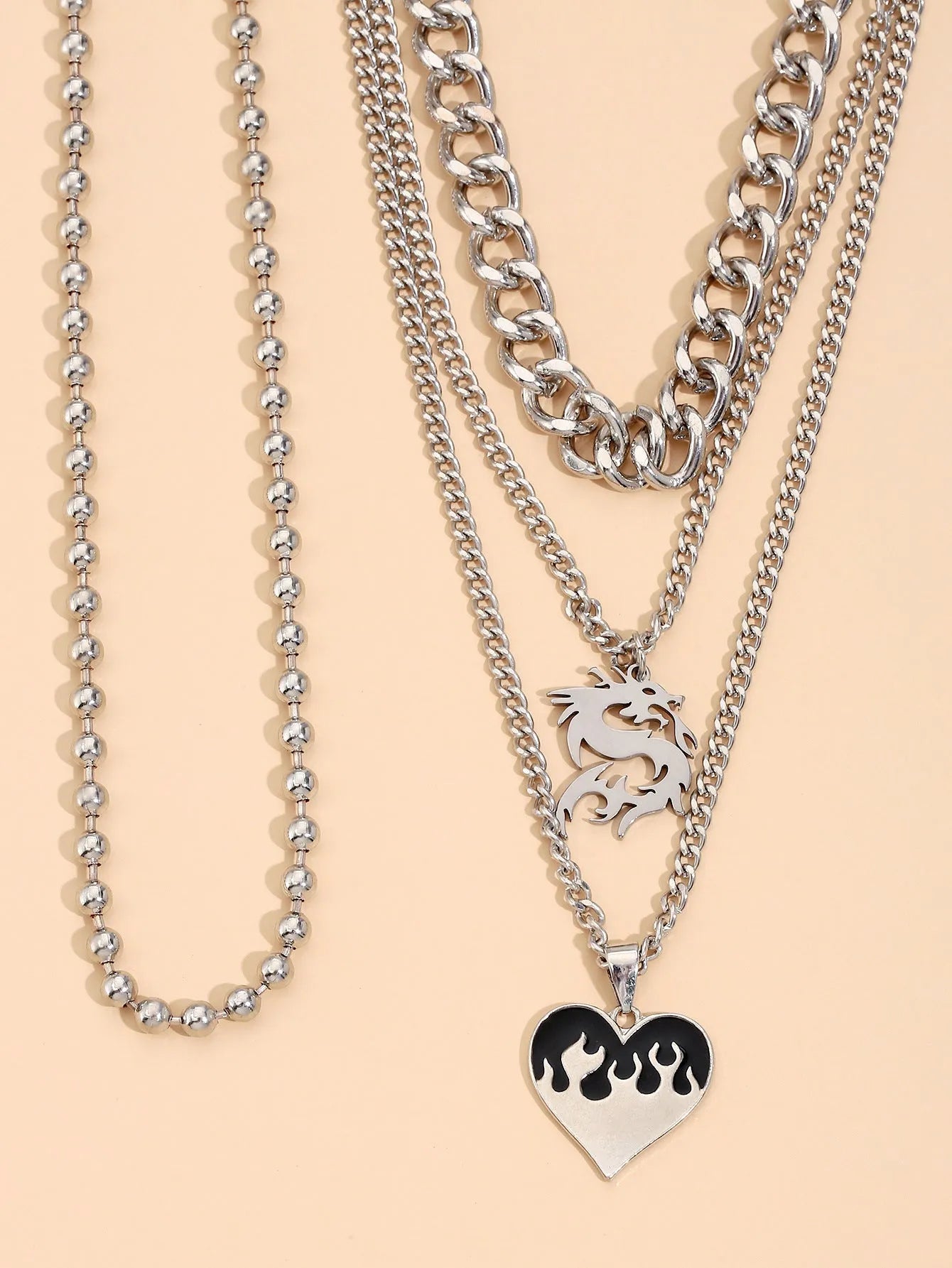Women's alloy silver love dragon geometric pendant necklace on adjustable clavicle chain