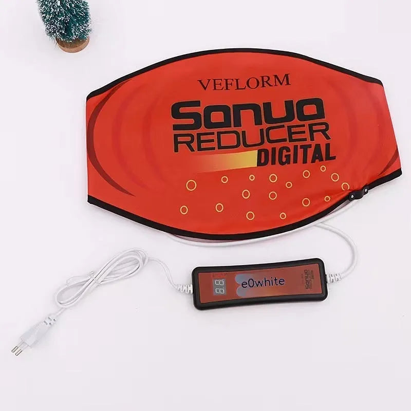 Hot compress waist support belt wrapped around lumbar area showing adjustable compression and heat therapy function
