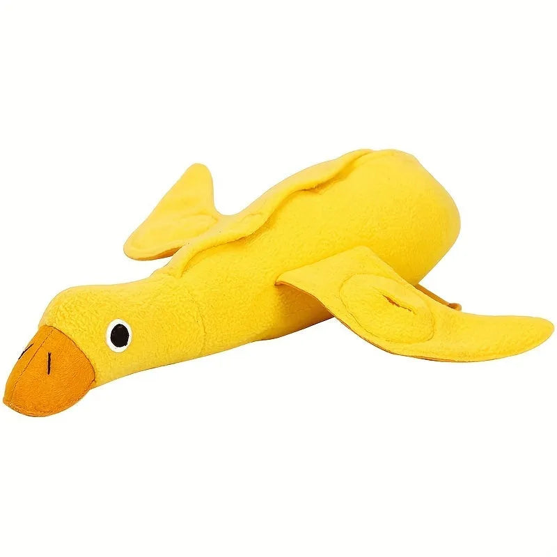 Yellow teddy bear shaped dog toy with food leak compartment and squeaker for training and enrichment