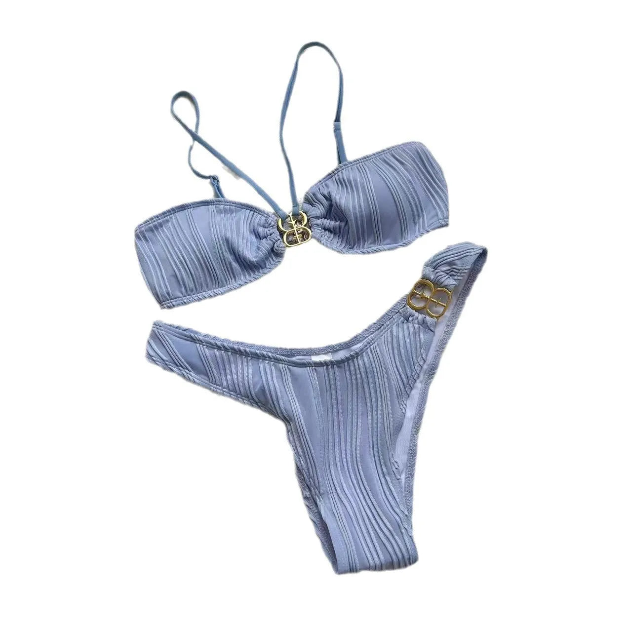 Women's solid colour bikini set with hanging neckline and briefs for swimming