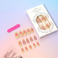 Fake nails set with white plastic armour pieces featuring raised pink and green cartoon flower designs.