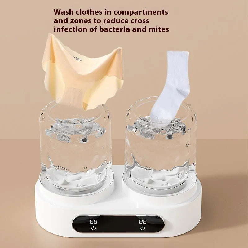 White double bucket USB mini washing machine for personal laundry