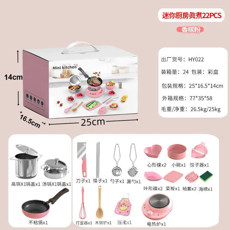 22-piece mini kitchen set cooking toy in pink with accessories