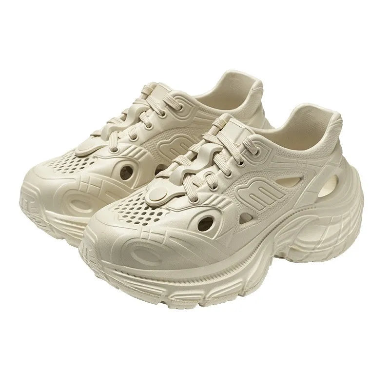 Women's breathable EVA hollow-out casual sandals in white and khaki with lightweight sole