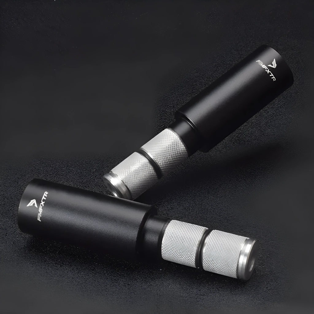 Pair of aluminium alloy handlebar extension rods showing folding mechanism and adjustable length