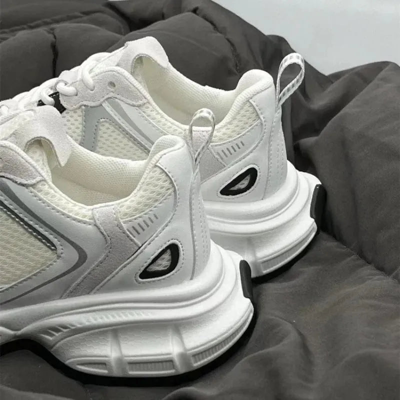 Beige mesh sports shoes with wedge heel and lace-up front in size 35-40
