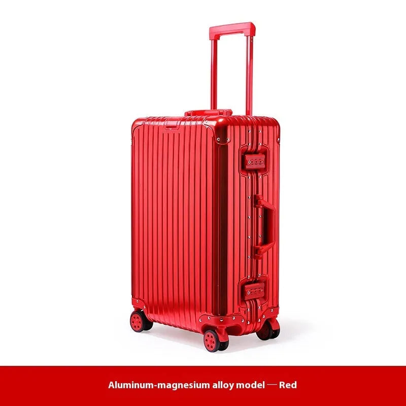 Alloy trolley case luggage in silver colour with metal frame and universal wheels for business travel