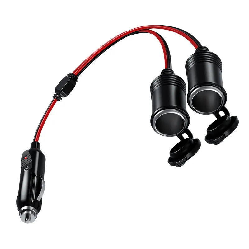 Car 12V 24V cigarette lighter extension cable Y8 one drag two with two USB ports, 15cm wire, Bakelite body